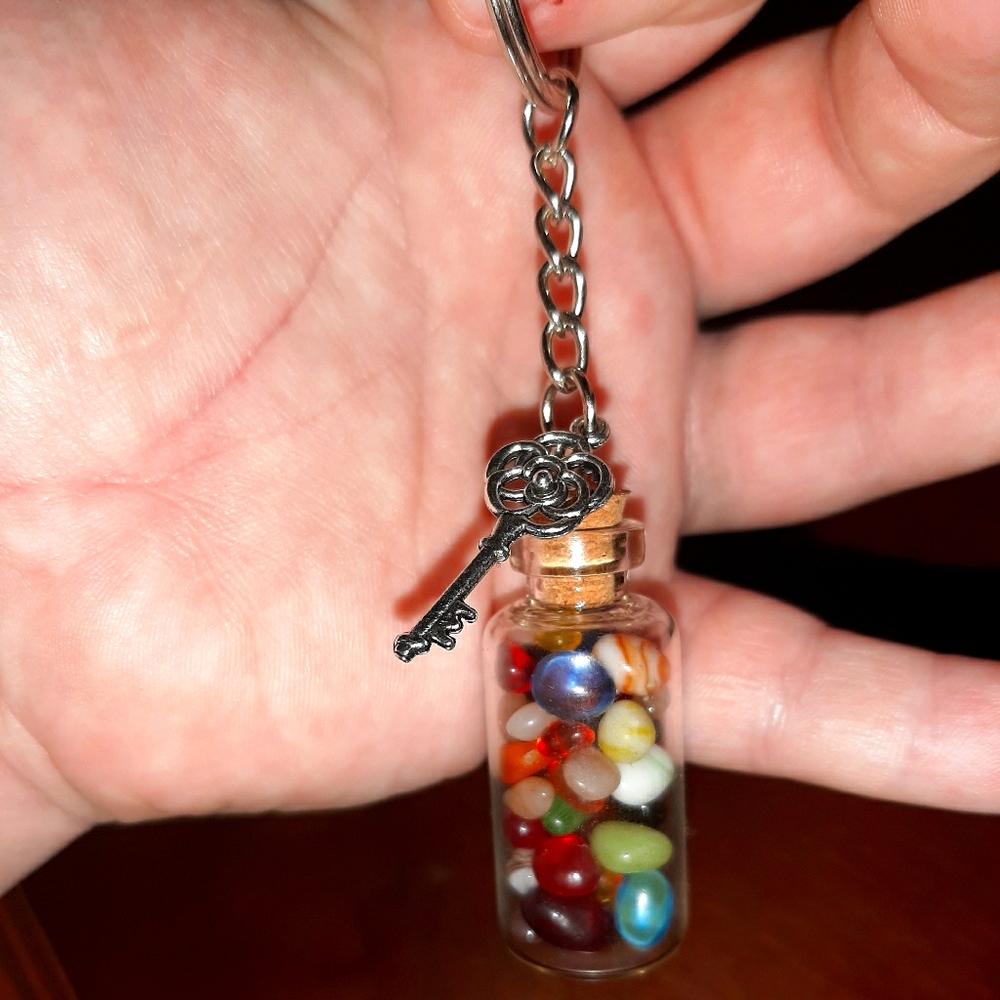 Flower Key Glass Bottle Keychain